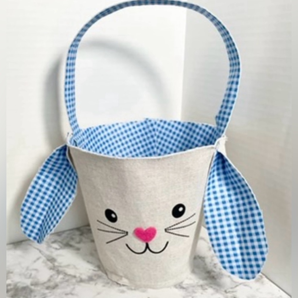 Adorable Blue Gingham Bunny Easter Basket with Eggs - Picture 4 of 10